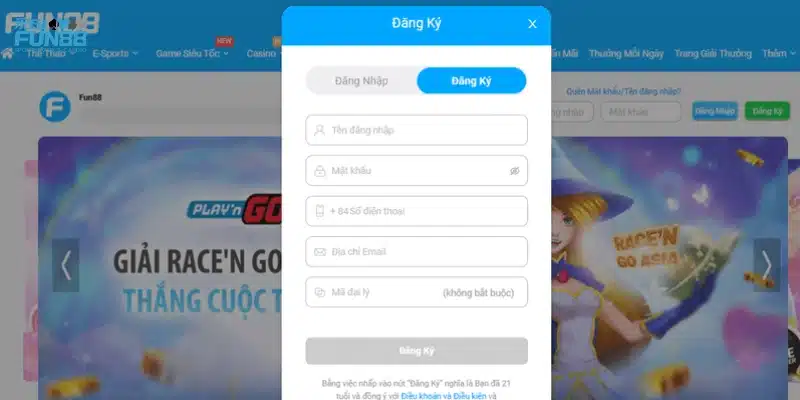 Chi tiết các bước đăng ký tài khoản Fun88